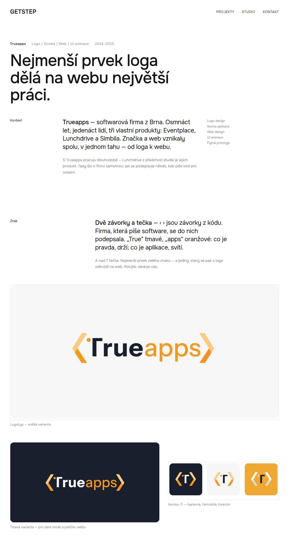 Nová studie Trueapps: titulek Nejmenší prvek loga dělá na webu největší práci, kapitoly Kontext a Znak