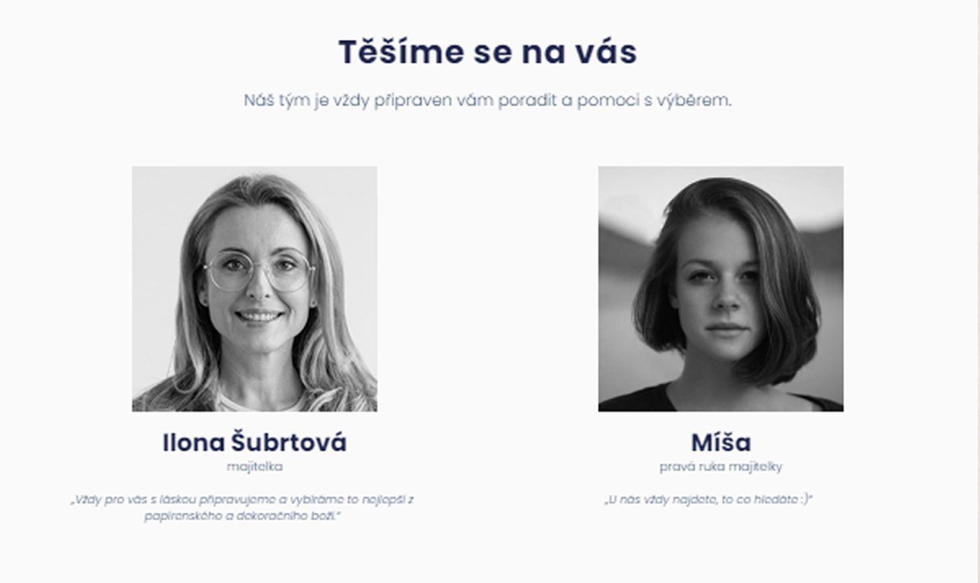 Sekce Těšíme se na vás — majitelka Ilona Šubrtová a Míša