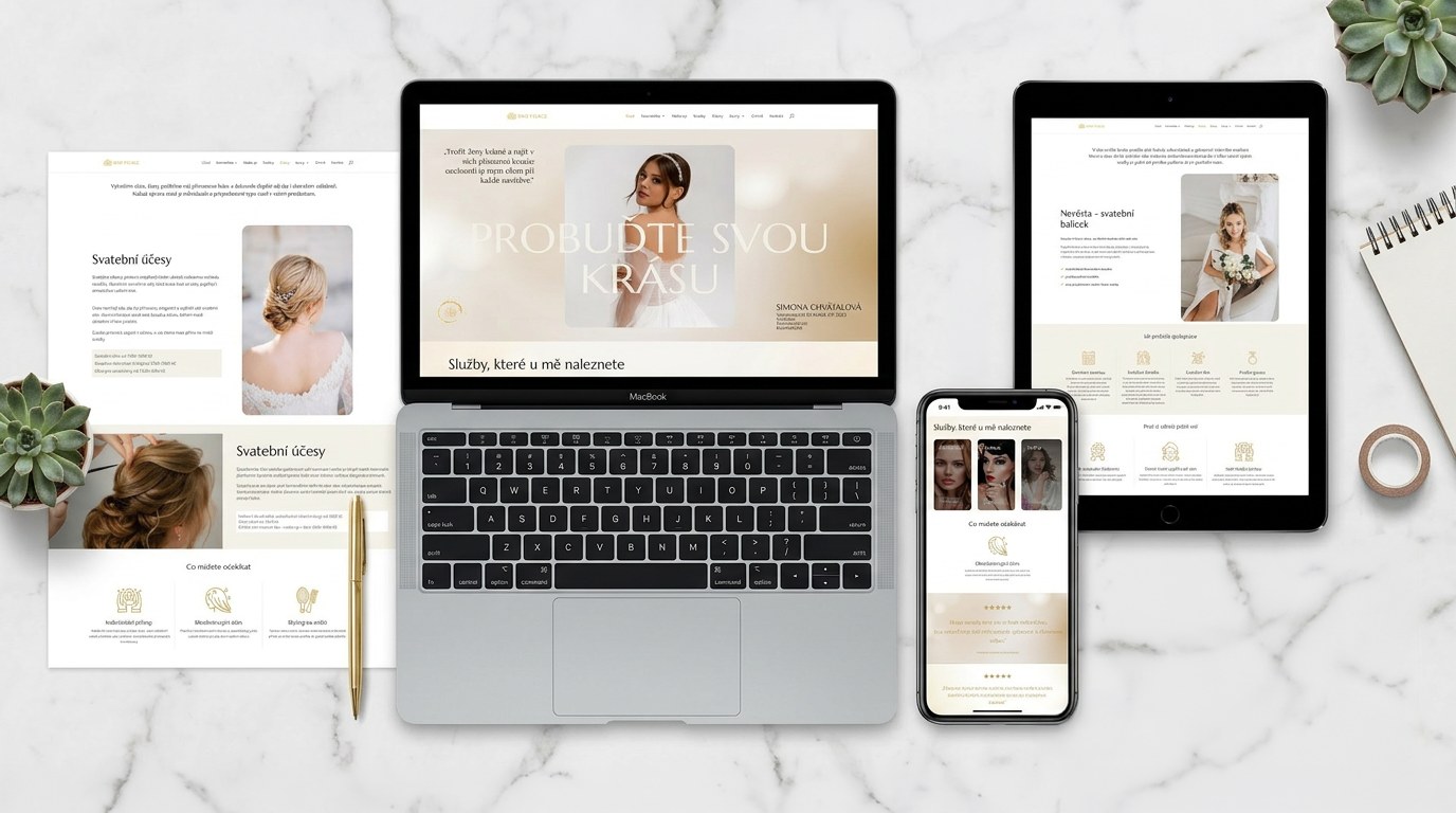 Web Simi-Visage na notebooku, tabletu a telefonu